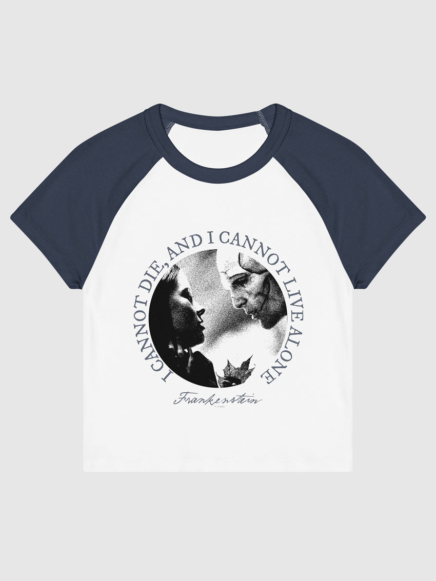 Frankenstein Raglan Baby Tee I Cannot Die White/navy