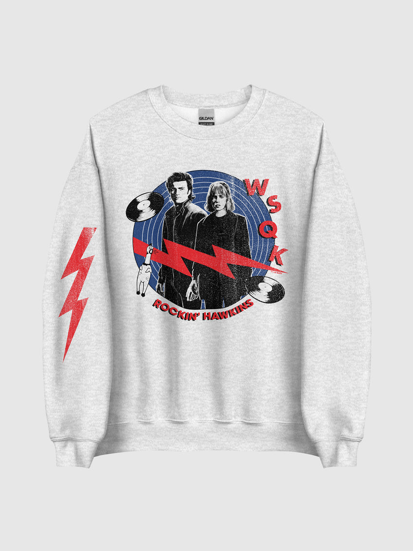 Stranger Things WSQK Rockin' Hawkins Crewneck Ash
