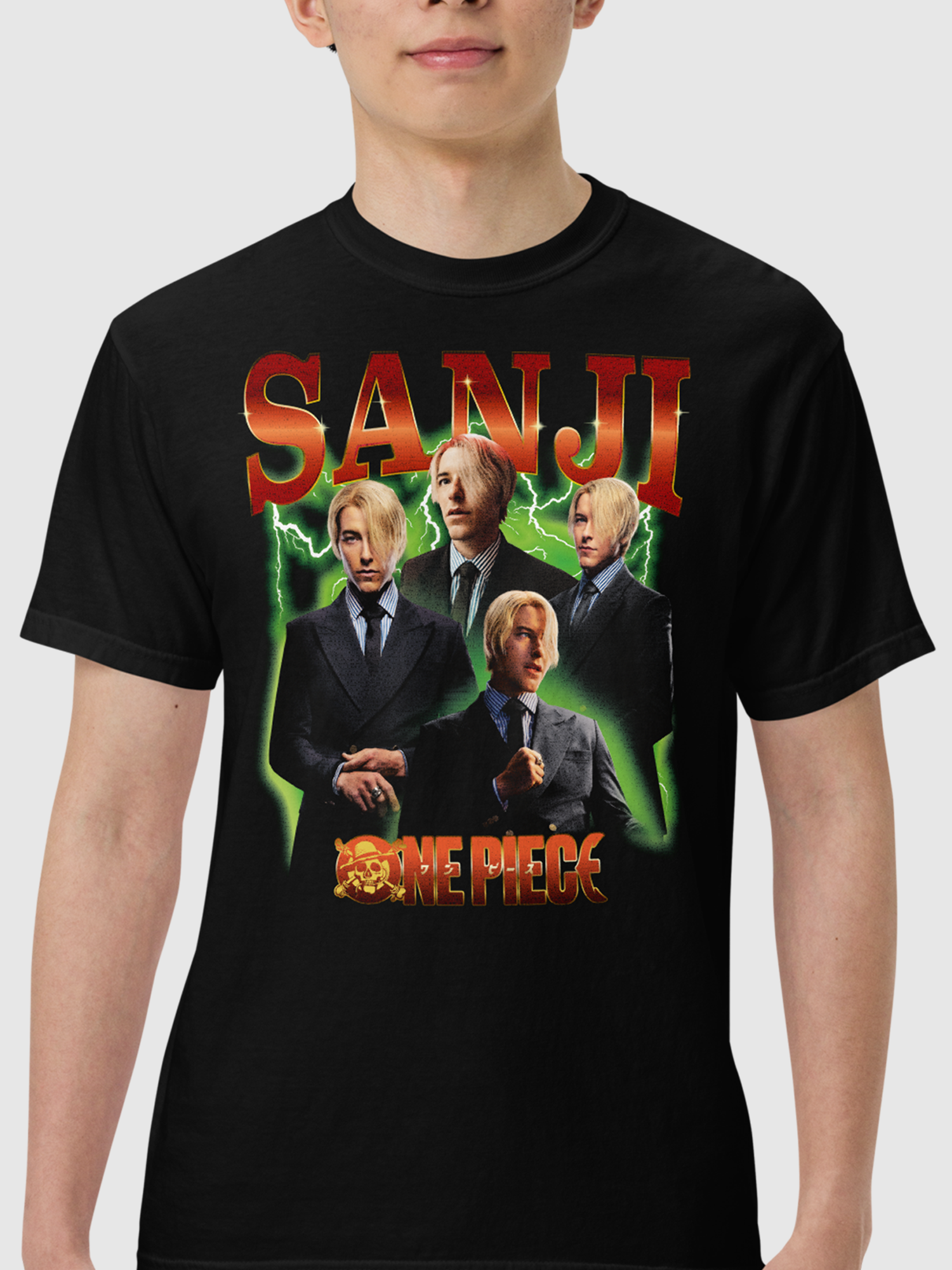 One Piece Sanji Logo Heavyweight Black T-Shirt | Netflix Shop