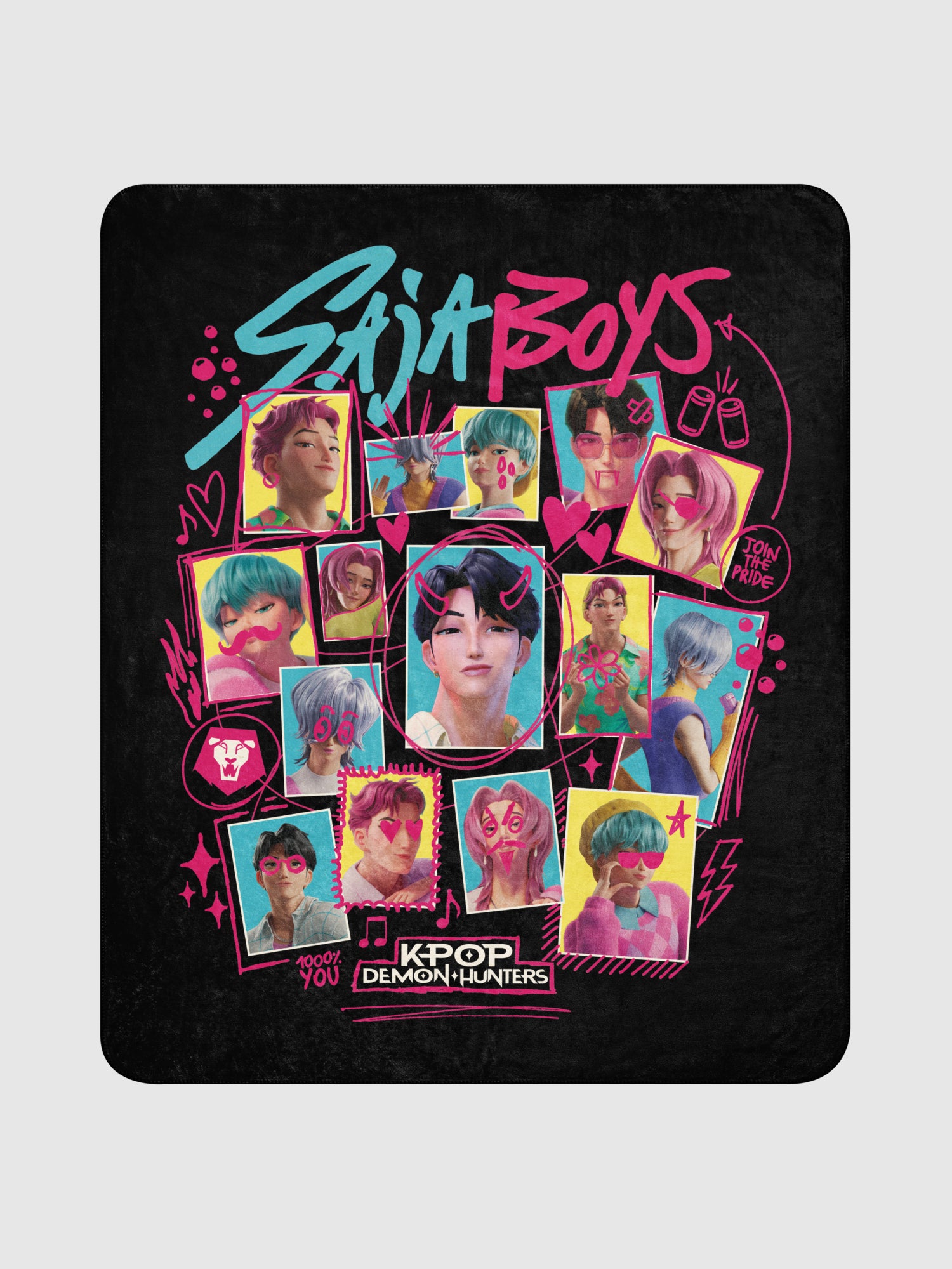 KPop Demon Hunters Blanket Saja Boys Soda Pop! Scribble – Netflix Shop