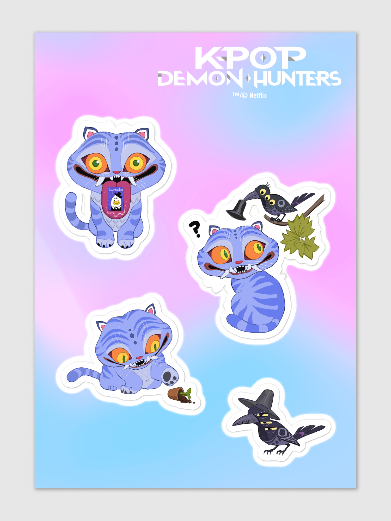 Chibi Sussie KPop Demon Hunters Derpy Tiger & Sussie Magpie Sticker Sheet - Wishupon