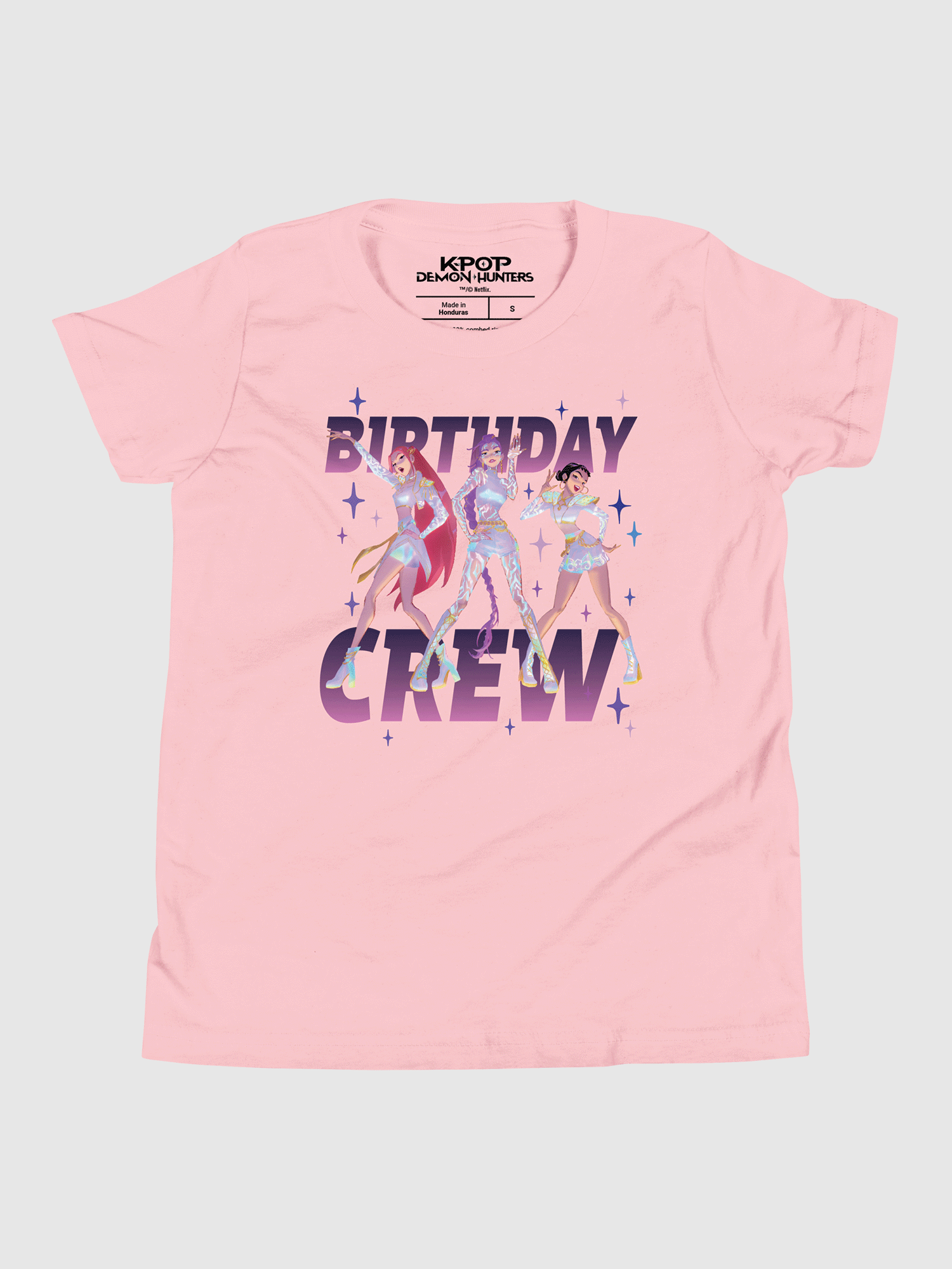 KPop Demon Hunters Birthday Crew T-Shirt | Netflix Shop Pink / L KPop Demon Hunters Birthday Crew T-Shirt | Netflix Shop Pink / L