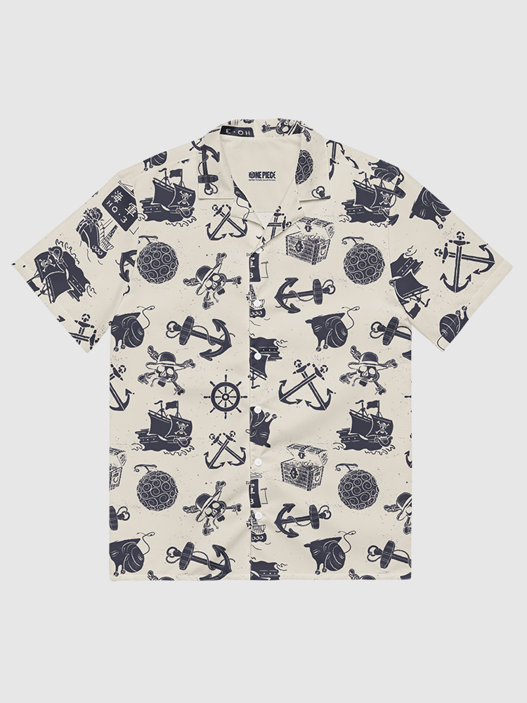 One Piece Sea Pattern Cream Button Up Shirt | Netflix Shop One Piece Sea Pattern Cream Button Up Shirt | Netflix Shop