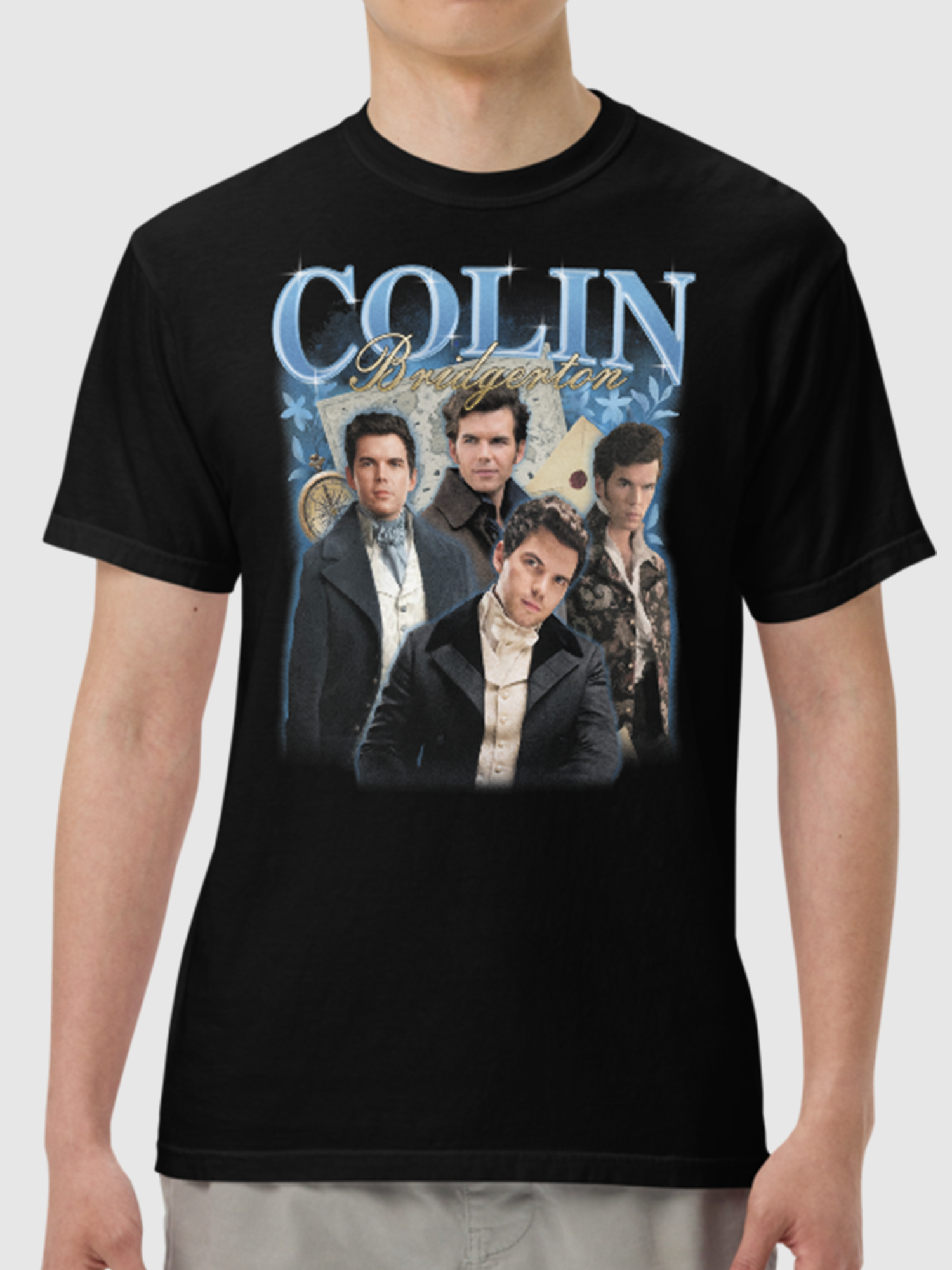 Printful Colin Bridgerton T Shirt in Black Netflix Shop XL