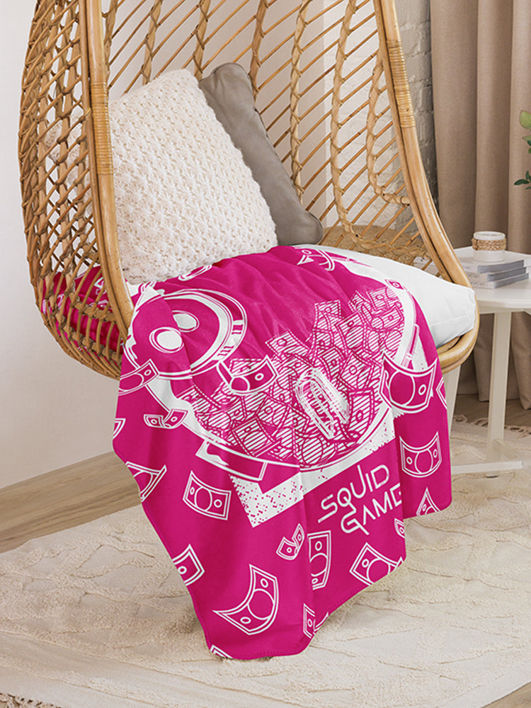 Squid Game Piggy Bank Pink Sherpa Blanket | Netflix Shop