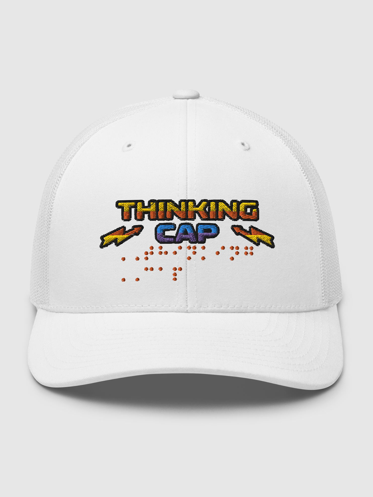 Stranger Things Thinking Cap Braille Embroidered Trucker Hat [White]