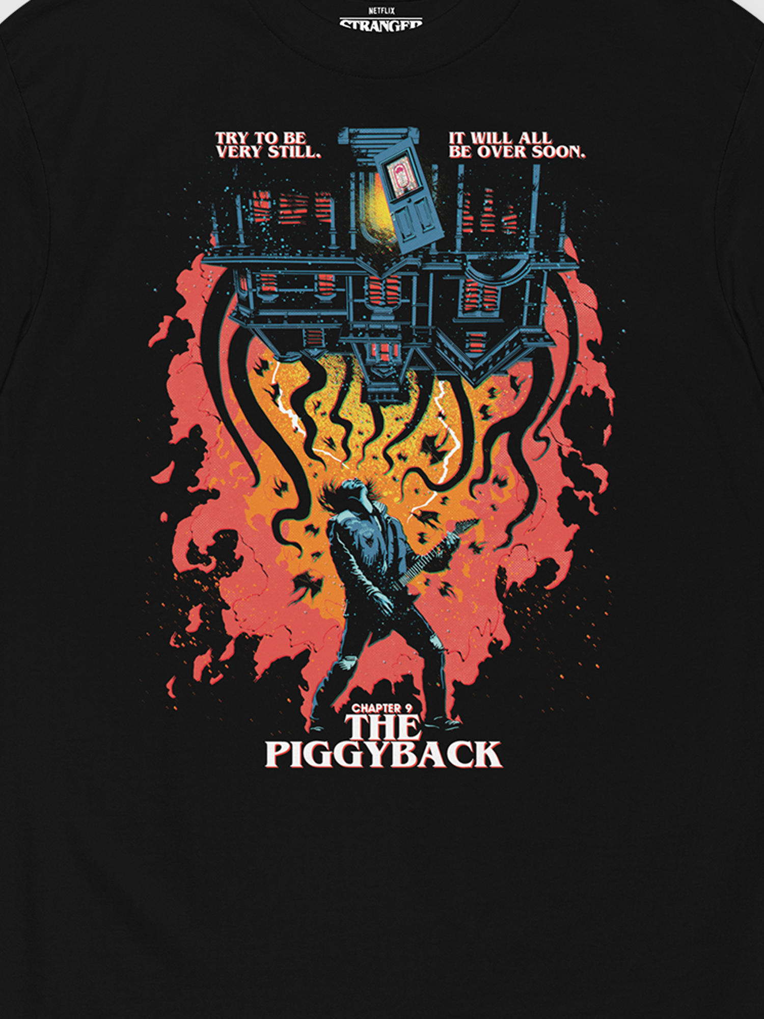Men's Stranger Things Retro Piggyback Poster T-shirt - Black